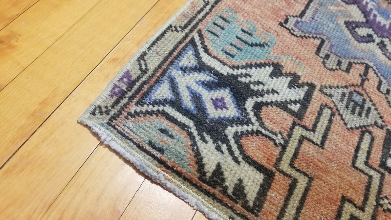 Primitive Antique 1900-1930's Wool Pile,Vegy DyeTribal Rug 1'6'' x 3' gallery