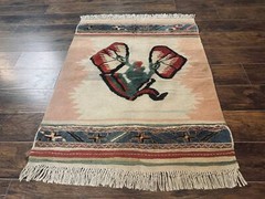 Turkish Kilim Rug 2.5 x 4.7 Flatweave Bohemian Wall Hanging