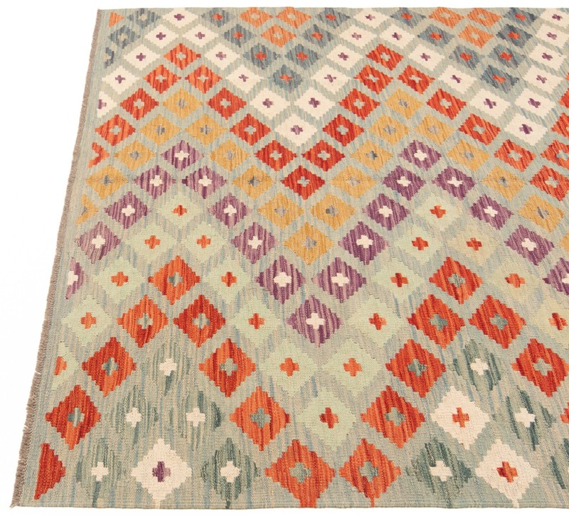 Kelim Afghan 241x164 cm Handwoven Oriental Carpet Rug Wool Gray Kilim gallery