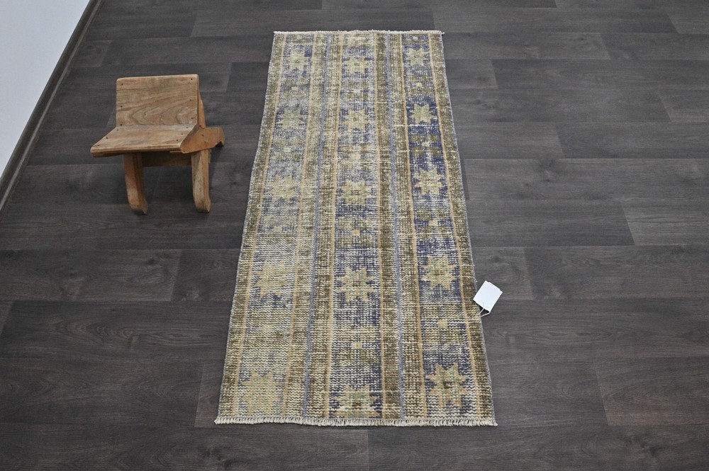 Vintage Turkish Runner Rug 2x5ft Wool Anatolian Handmade Hallway Oushak BROWN