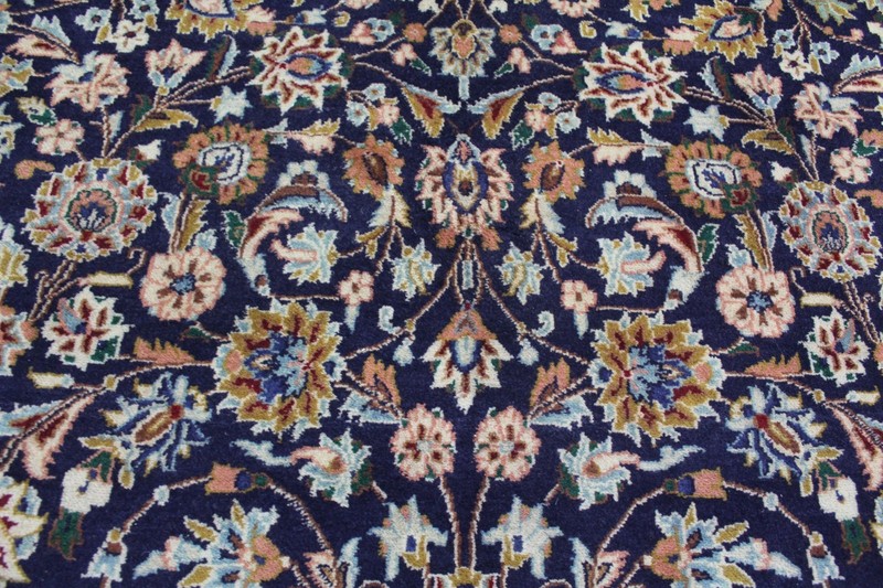 Large Oriental Keshan Wool Carpet 360x260cm 11’10 x 8’6 Blue Floral Medallion gallery