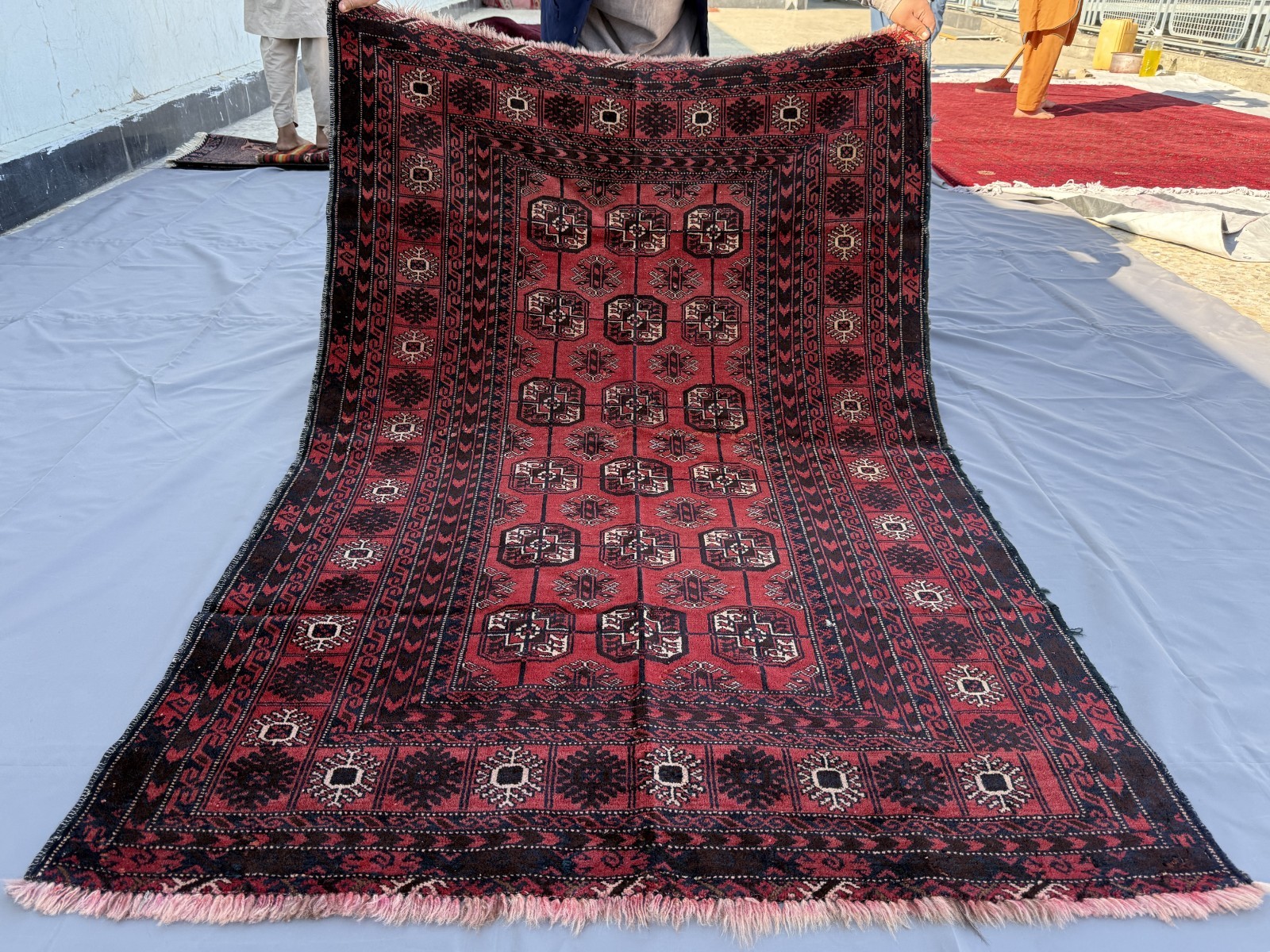 1960s Antique Afghan Bokhara Rug 4x6 Hand Knotted Persian Style Oriental Carpet gallery