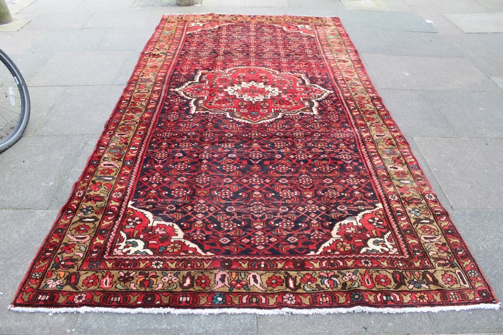 Vintage Hand Made Traditional Oriental Wool Black Red Large Long Rug 312x166cm