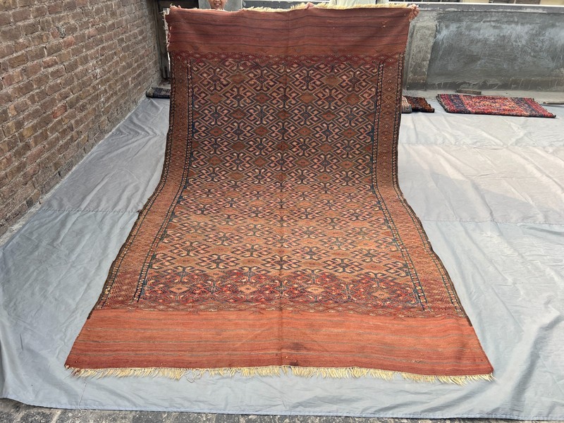 6.1 x 10.4 ft 1850s Antique Hand Woven Kilim Rug | Rare Sumak Turkmen Area Rug gallery