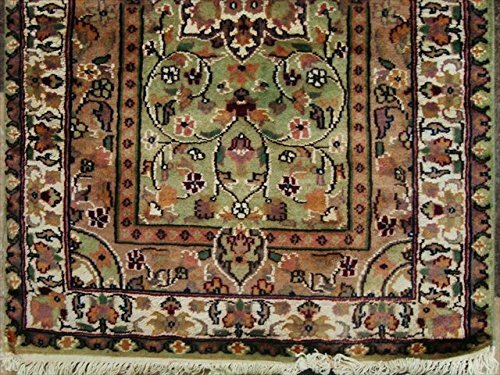 Area Rug Green Ivory Touch Rectangle Hand Knotted Wool Silk Home Carpet (4x2.6)' gallery