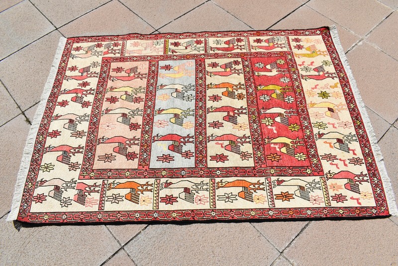 1990's Never Been Used Caucasian Silk Soumak Kilim Oriental Silk Soumak Kilim gallery