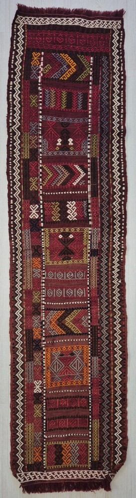 Rare Antique Konya Obruk Handwoven Cicim Rug, 14x58'' Turkish Tribal Kilim Rug