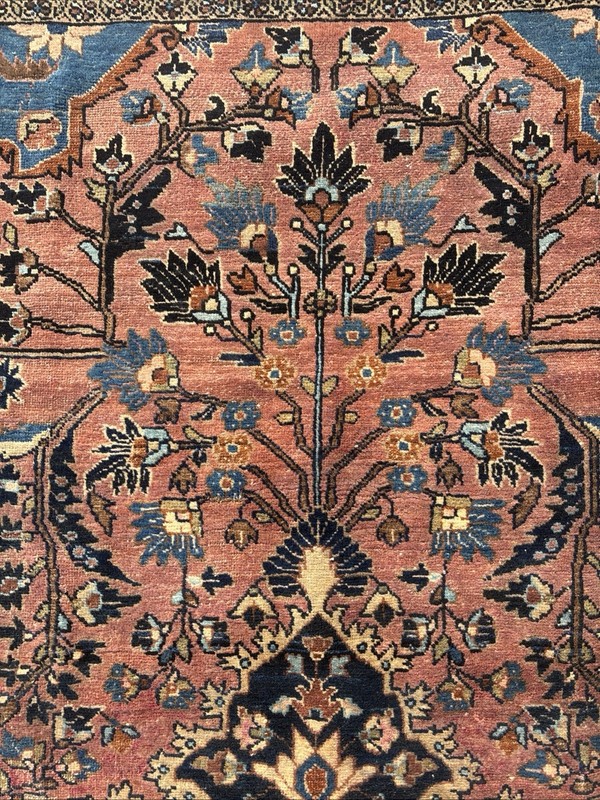 Mohajeran-Saroukk 4 X 6 Antique Rug C. 1920 Blush Rose Field Navy Blue Wet Sand gallery