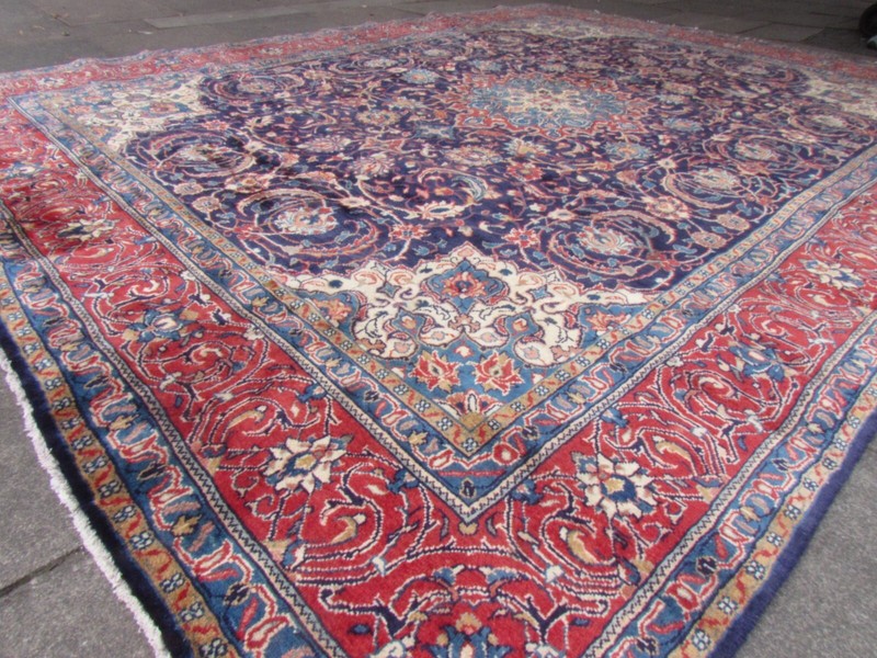 Vintage Hand Made Traditional Oriental Wool Blue Large Carpet 376x285cm gallery