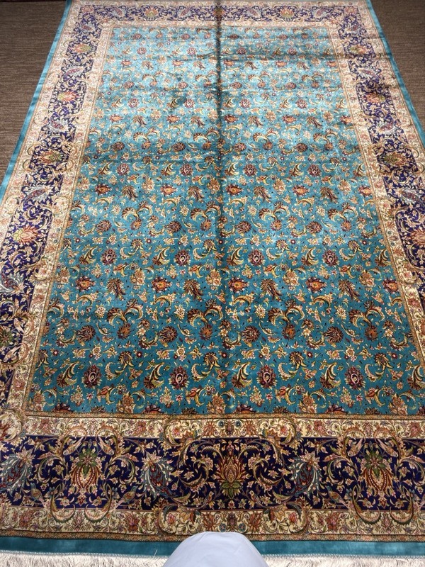 Oriental Silk Rug 8x11 Ft Luxury Pers,ian Silk Carpet Turquoise Living Room Rug gallery