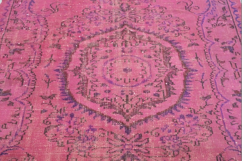 Vintage Carpet, Pink Color Overdyed Rug, Area Rugs, Candy Color Carpet 67"x104" gallery