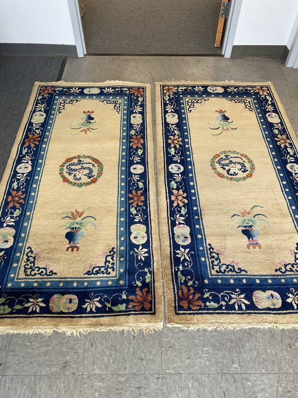 ANTIQUE CHINESE ART DECO RUG #9349and #9350 a pair 3x6 in perfect condition gallery