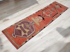 3×10 Runner Rug HandMade PRIMITIVE HUMAN Motif Low Pile Hallway Rug 2.6 x 9.7 ft