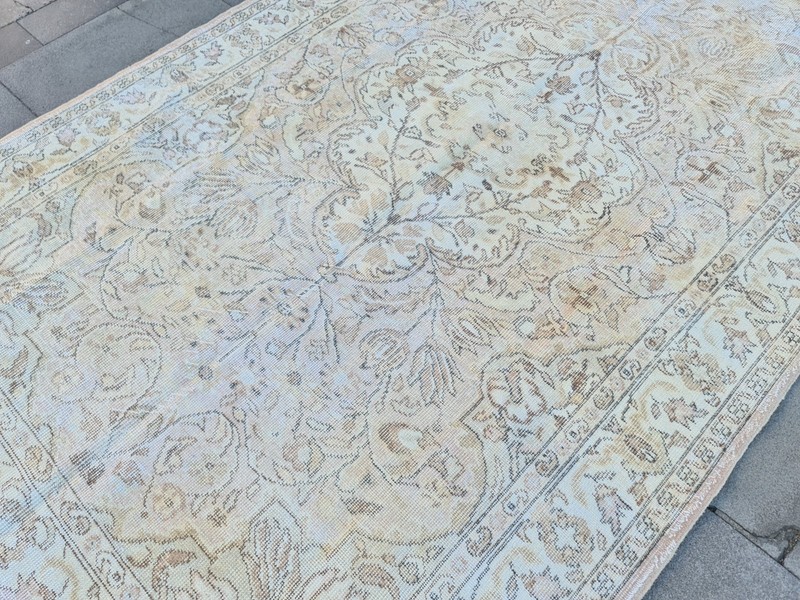 Vintage Turkish Rug 5.4x9.3 Aubusson Style Distressed Carpet Beige Blush Floral gallery