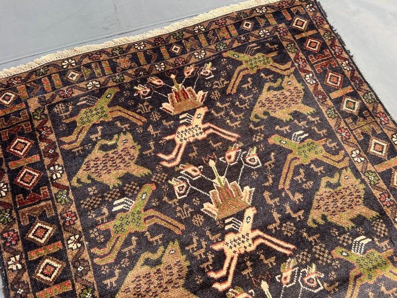 Vintage Afghan Pictorial Rug 3'9 x 5'11 ft Tribal Wool Geometric Faded Wall Rug gallery