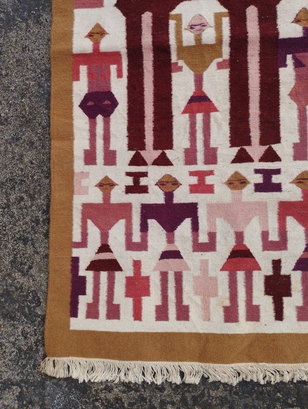 Vintage Handmade Tunisian Gafsa Pictorial Wool Kilim Rug 134x63 cm gallery