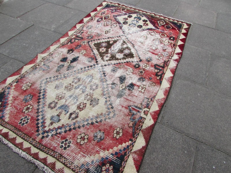 Vintage Shabby Chic Hand Made Traditional Oriental Wool Red Large Rug 233x133cm gallery