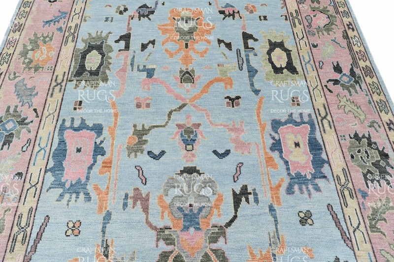 Oushak-Style Floral Traditional Area Rug – Blue & Pink Accents 8x10 ft gallery