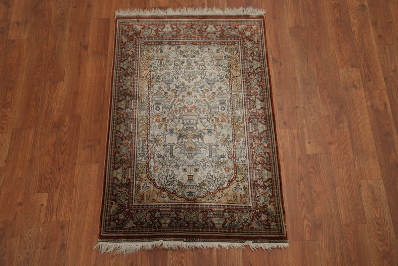 Antique 100% Silk Hereke Vegetable Dye Hand-made Accent Rug Turkish Carpet 2x3 gallery