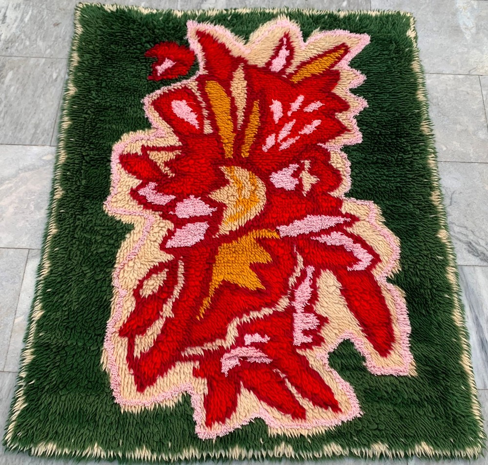 Vintage Mid-Century Scandinavian: Long-Pile Rya Shags, Traditional Rug (3x4 ft.)
