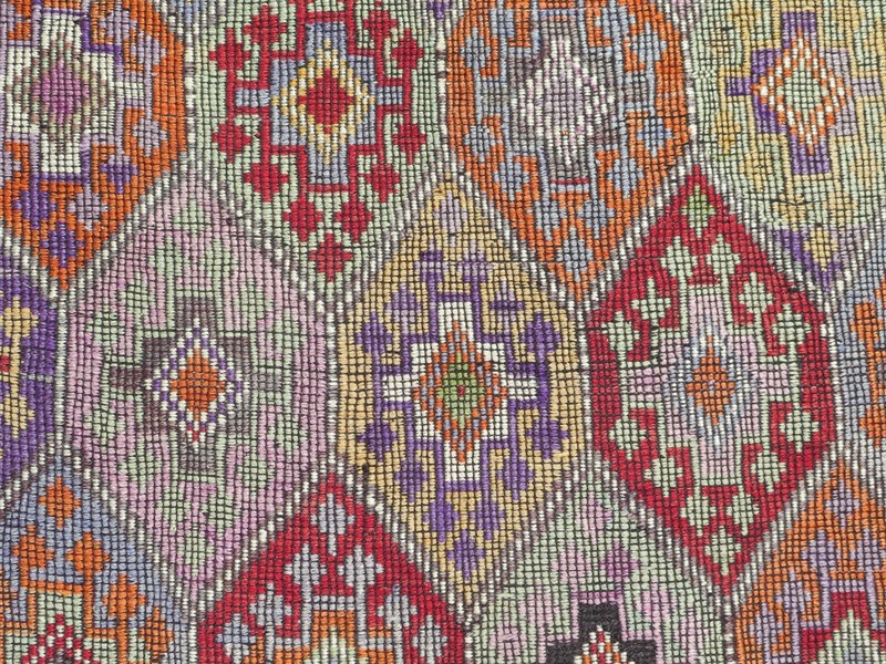 Tribal Vintage Sardes Kelim, Turkish Handwoven Wool Multicolor Rug 57"x76" gallery