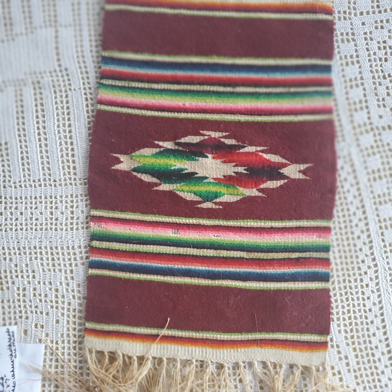 Antique Small Size Hand Woven Patterned Serape Rug #9 gallery