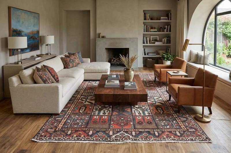 Semi-Antique Distressed Pictorial Wool Oriental Rug Home Decor Carpet 7x10 Ft gallery