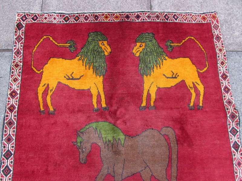 Vintage Traditional Hand Made Oriental Gabbe Wool Red Rug 157x109cm Animal Lion gallery