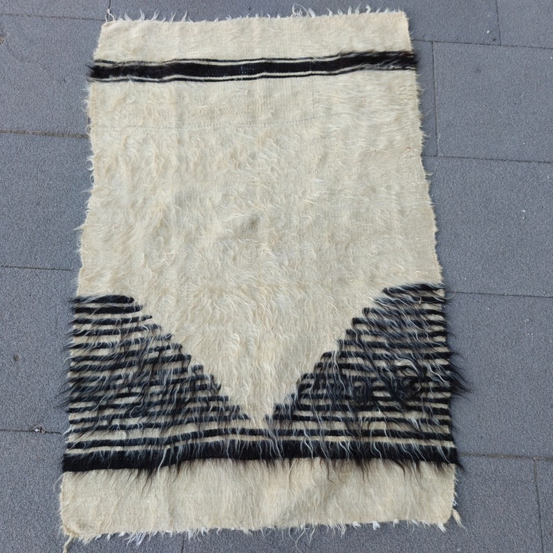 Vintage Angora wool Small Rug Shaggy Blanket Handmade Mohair Rug 2.33 x 3.51 ft gallery