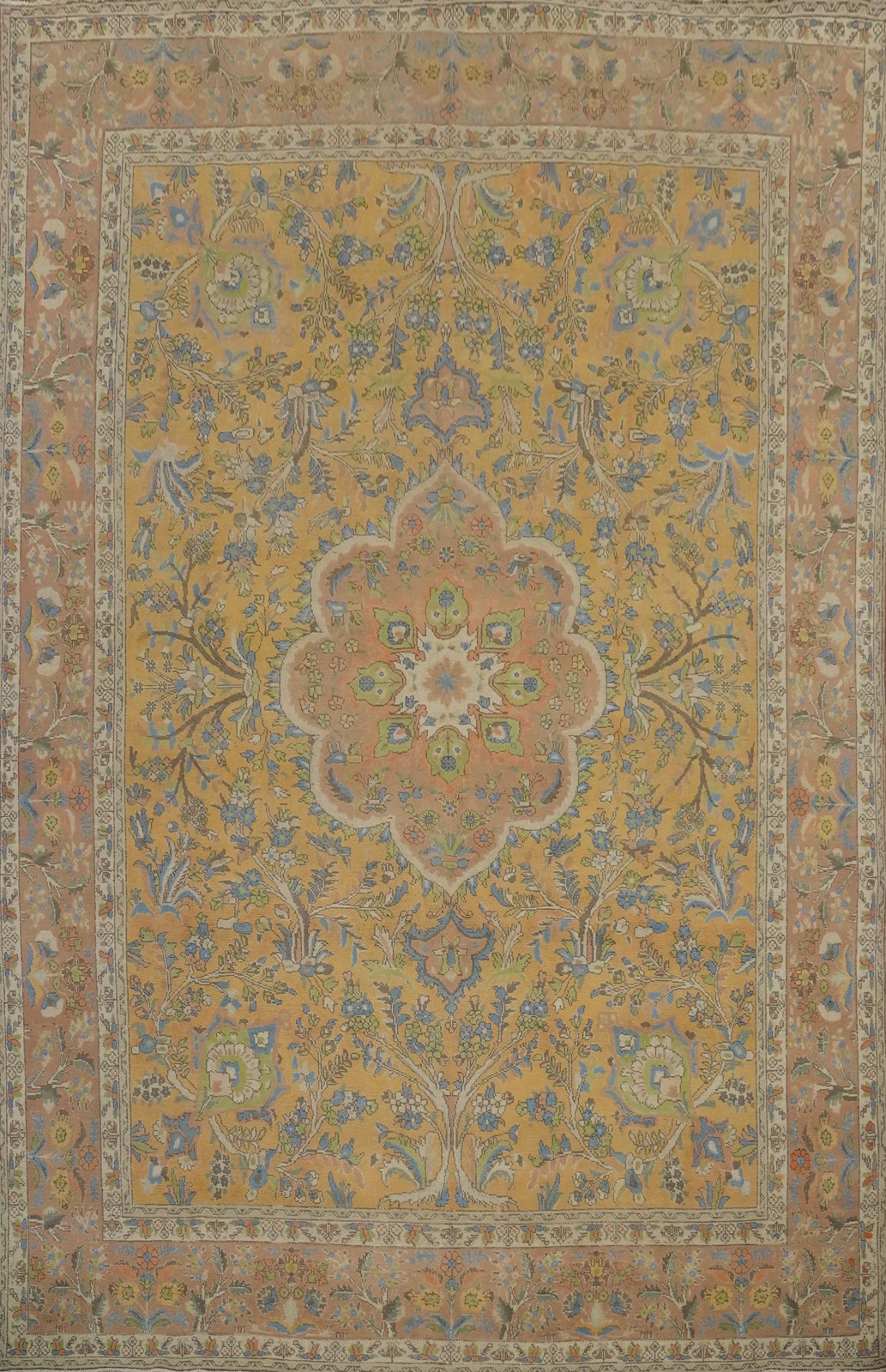 Vintage Over-Dyed Gold/ Brown Handmade Floral Traditional Room Size Rug 10x13 gallery