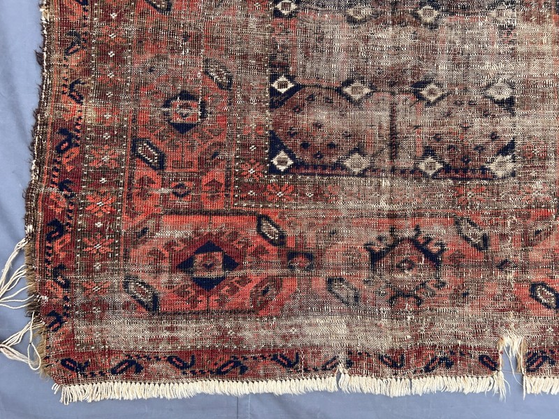 Red Distressed Low Pile Caucasian Rug 4x6 ft Hand Knotted Vintage Boho Carpet gallery