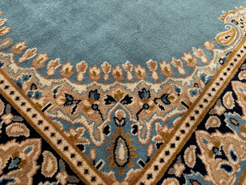 CLEAN VINTAGE KESHAN RUG HAND MADE EASTERN BLUE WOOL CARPET CLEAN 6'9" x 3'9" gallery