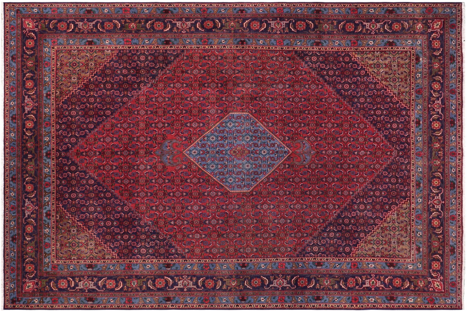 Hand-Knotted Wool Area Rug - Ruby Red & Navy All-Over Floral 9'7 x12'6 gallery