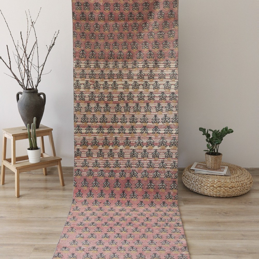 Vintage Turkish Runner 3x9, Handmade Wool Hallway Rug, Wool Anatolian Runner