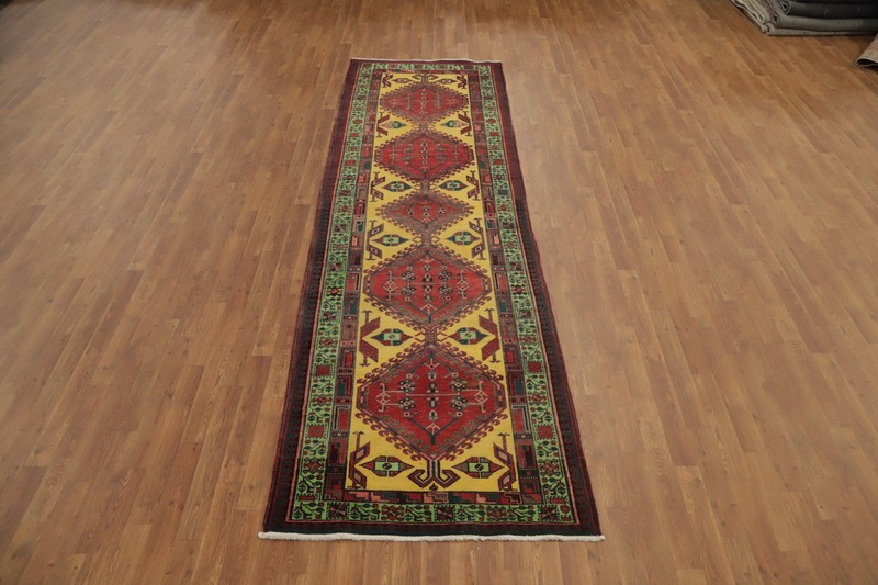Gold/ Green Vintage Wool Traditional 11 ft Runner Rug Hand-knotted 3x11 ft gallery