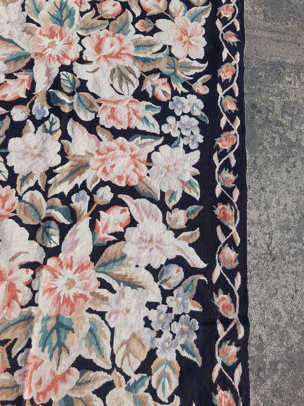 Vintage Handmade French Floral Needlepoint Wool Rug 180x116 cm gallery
