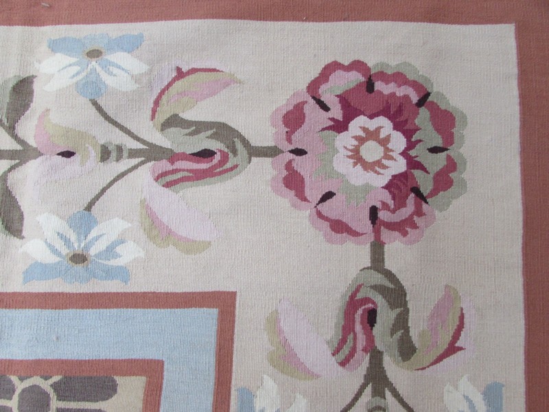 Vintage Hand Made French Design Wool Beige Green Original Aubusson 363X277cm gallery