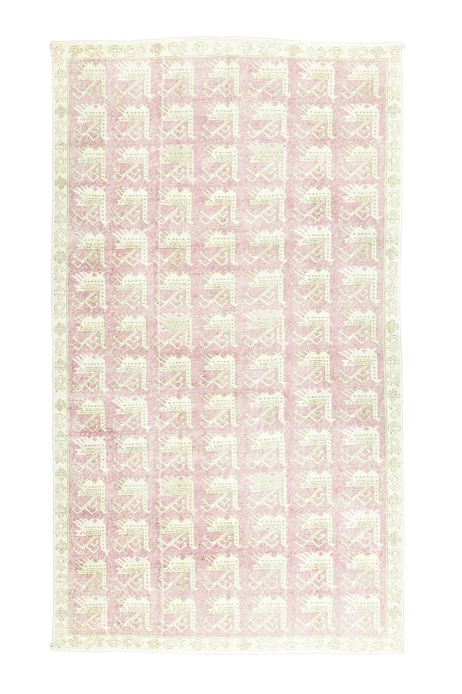 Modern Art Deco Oushak Rug-Vintage Turkish Animal Rug-Handmade Rug-4.10x8.4 ft