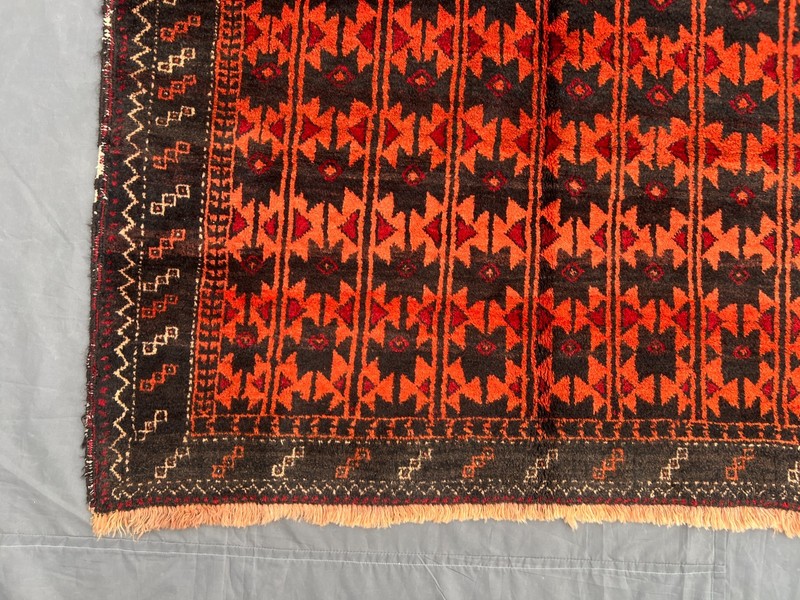 Vintage Tribal Rug 4'5x7'2 Orange Black Hand Knotted Geometric Boho Decor Carpet gallery