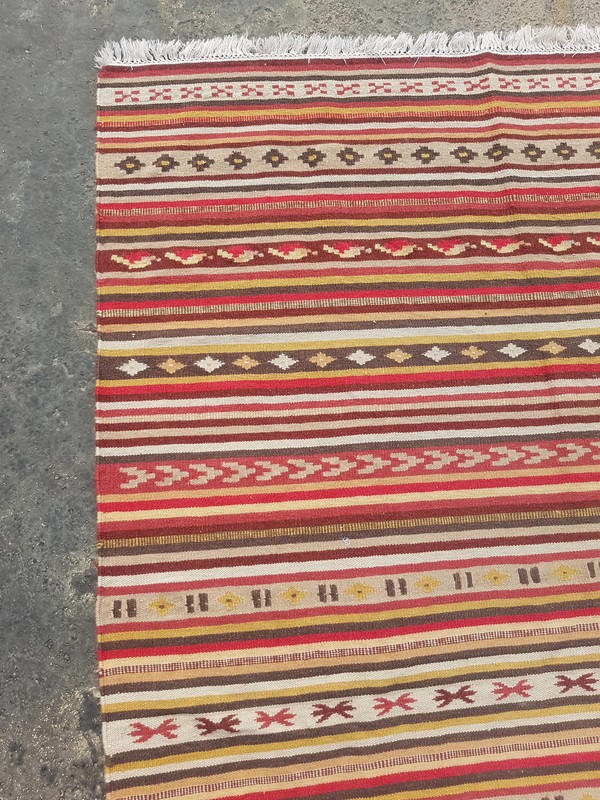 Vintage Traditional Handmade Turkish Striped Wool Multicolor Kilim Rug 6.5x4.5ft gallery