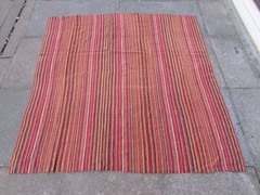Vintage Tribal Nomadic Hand Made Oriental Red Orange Wool Jajim Kilim 146x157cm
