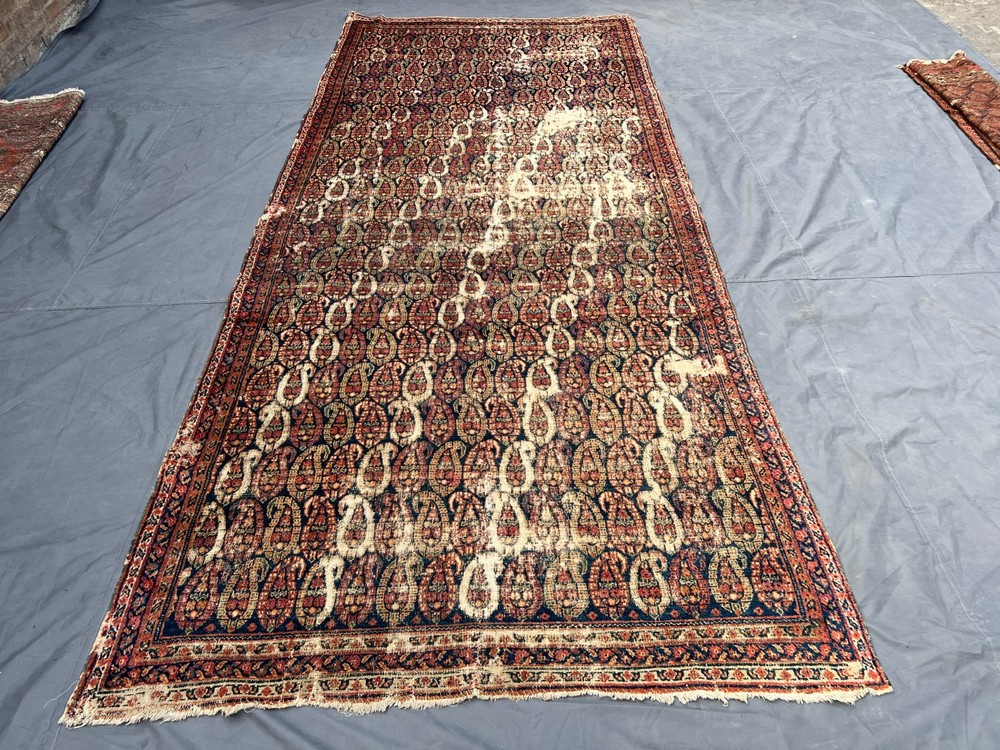 Antique Caucasian Gul Rug Hand Knotted Distressed Low Pile Turkish Style 5.2x12F