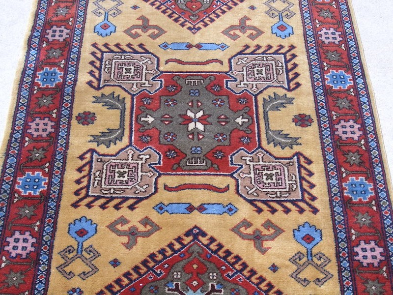 FineAntique Hand Woven Oriental Rug Carpet Abadeh Camel Hair 39x77" Geometric gallery