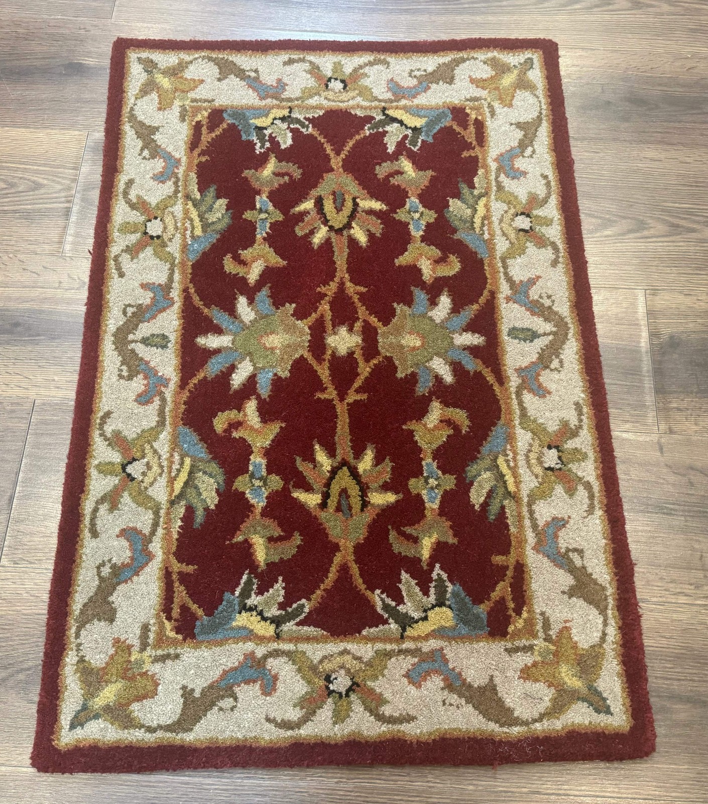 Small Floral Wool Rug 2x3, Safavieh Heritage Collection, Dark Red & Cream gallery