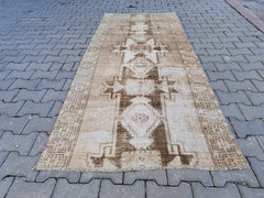 Vintage Turkish Oushak Runner 3×11 Hand Knotted Wool Brown Tan Tribal