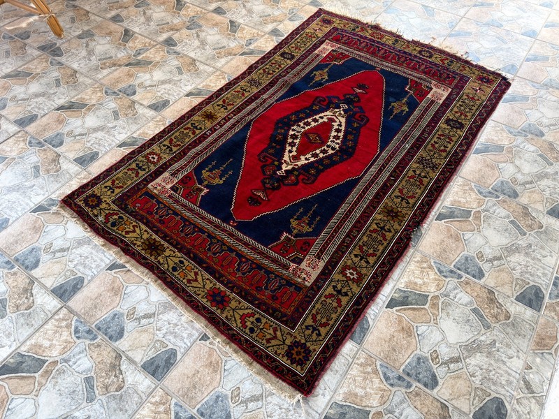 1970s Geometric Turkish Vintage Area, Tribal Handmade Anatolian Rug 4.1x6.5 ft gallery