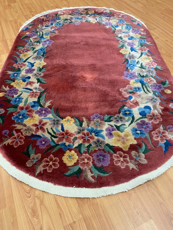 3' x 5' Antique Oval Chinese Art Deco Oriental Rug - 1930s - Hand Made gallery