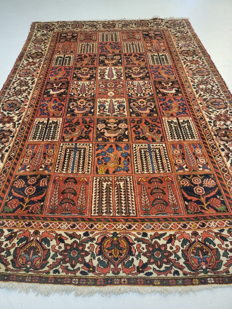 Antique Oriental Hand-Knotted Wool Area Rug Rust/Ivory/Blue/Green 6'10" x 10'4"