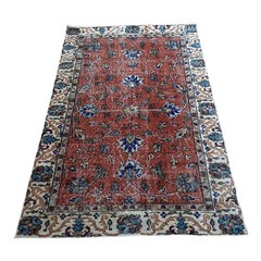 Vintage Handwoven Wool Rug 104×190 cm (3.4×6.2 ft) – Rust Red Oriental Carpet