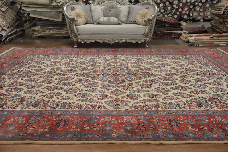 Vegetable Dye Ivory Wool Handmade Large Rug Traditional Vintage Carpet 11x16 gallery